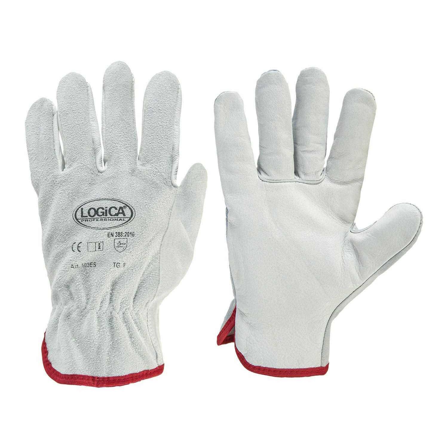 10 Paia - Guanti da Lavoro in Pelle Crosta Logica 103ES