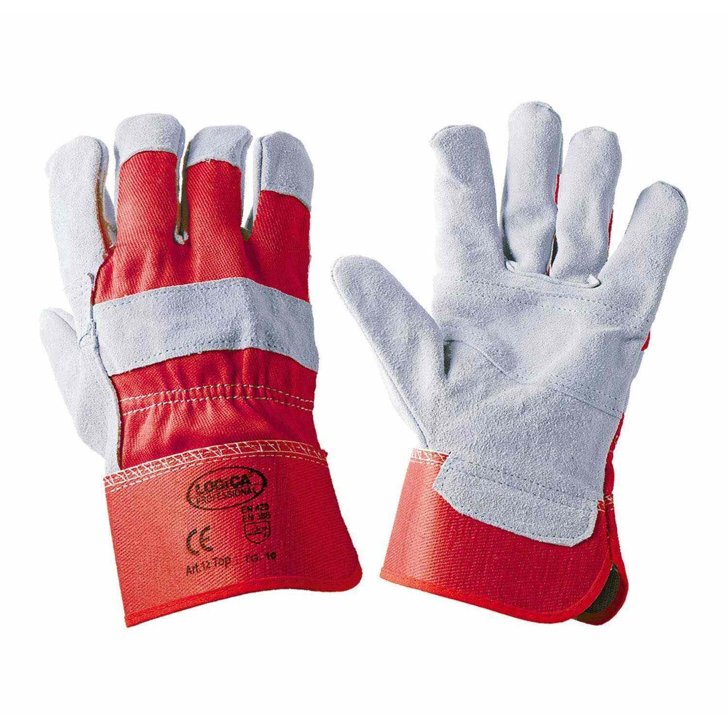 10 Paia - Guanti da Lavoro in Pelle Crosta Logica 12TOP