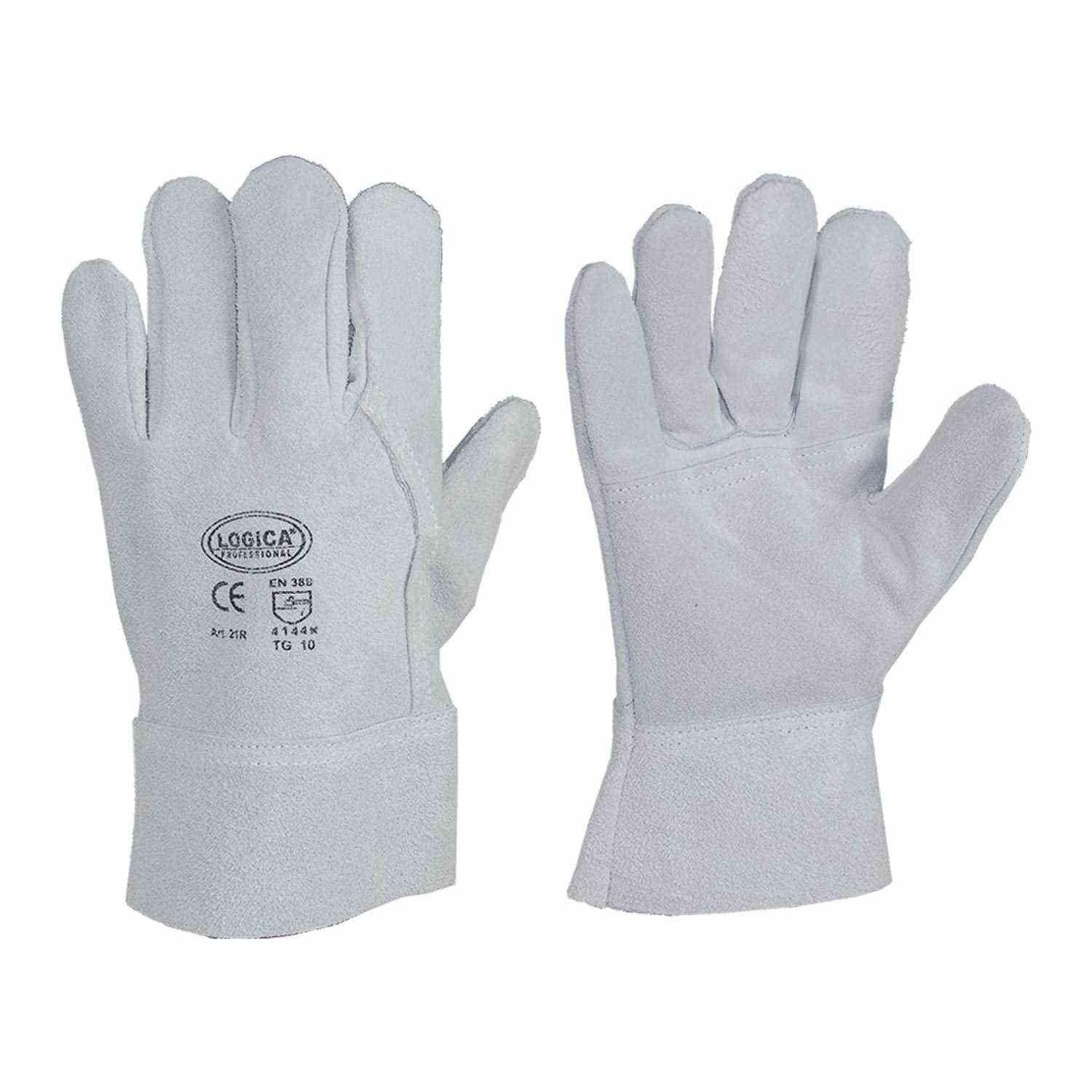 10 Paia - Guanti da Lavoro in Pelle Crosta Logica 21R