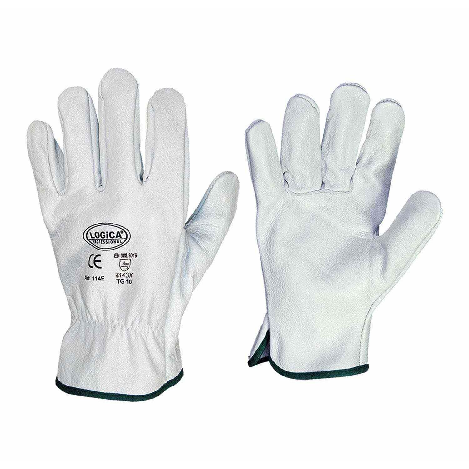 10 Paia - Guanti da Lavoro in Pelle Fiore Logica 114E
