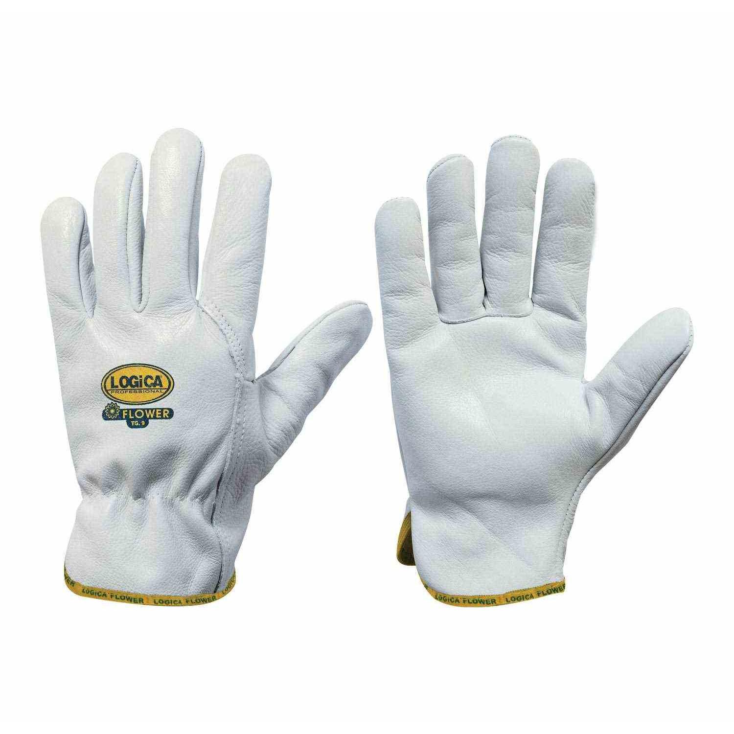 10 Paia - Guanti da Lavoro in Pelle Fiore Logica FLOWER
