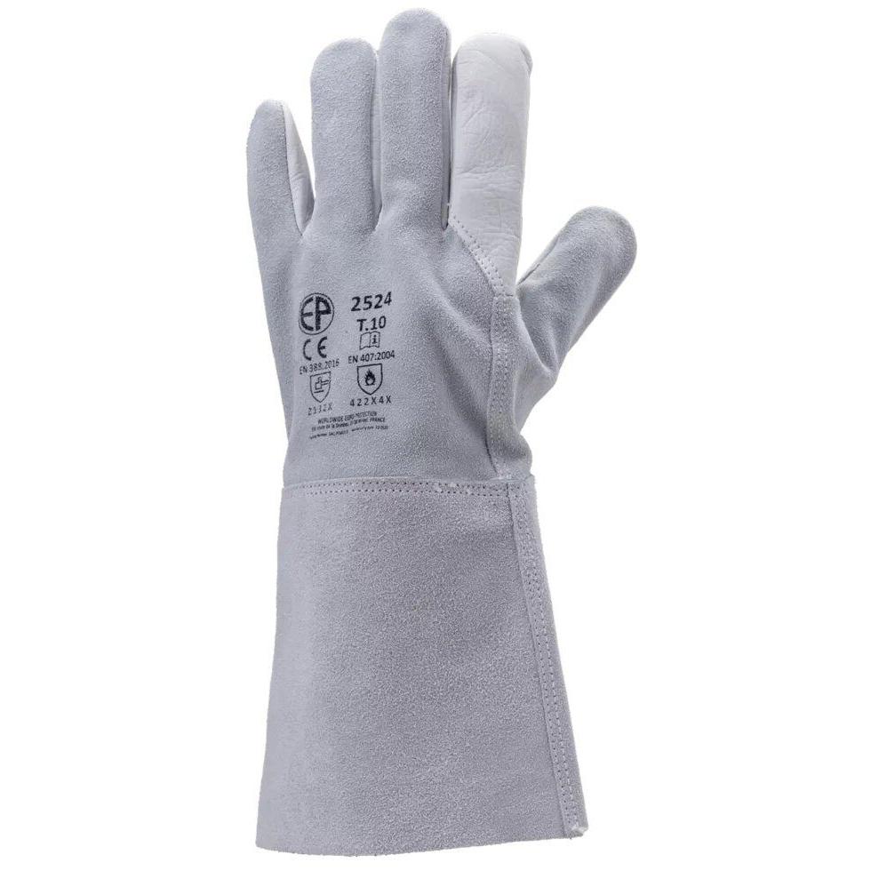 12 Paia - Guanti Da Lavoro Coverguard In Pelle Euroweld MO2524 Saldatore