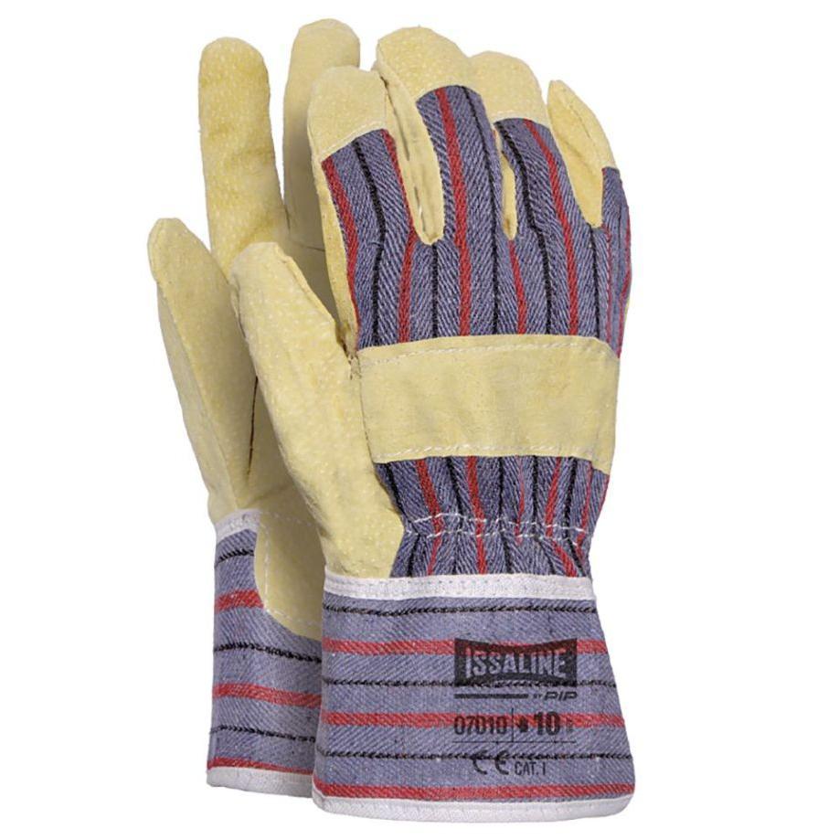 12 Paia - Guanti da lavoro in Pelle Dorso Crosta Maialino Rovesciato/Tela - Issa Line 17010