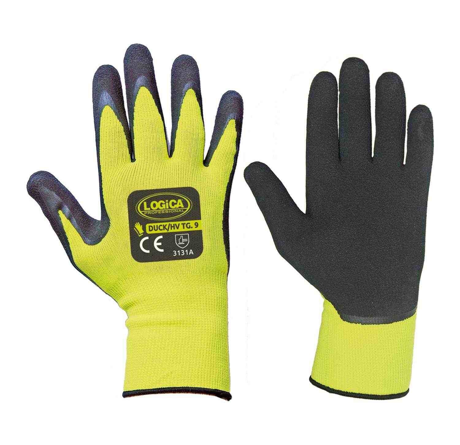 12 Paia - Guanti da lavoro Spalmati in Lattice Alta Visibilit� Logica DUCK/HV
