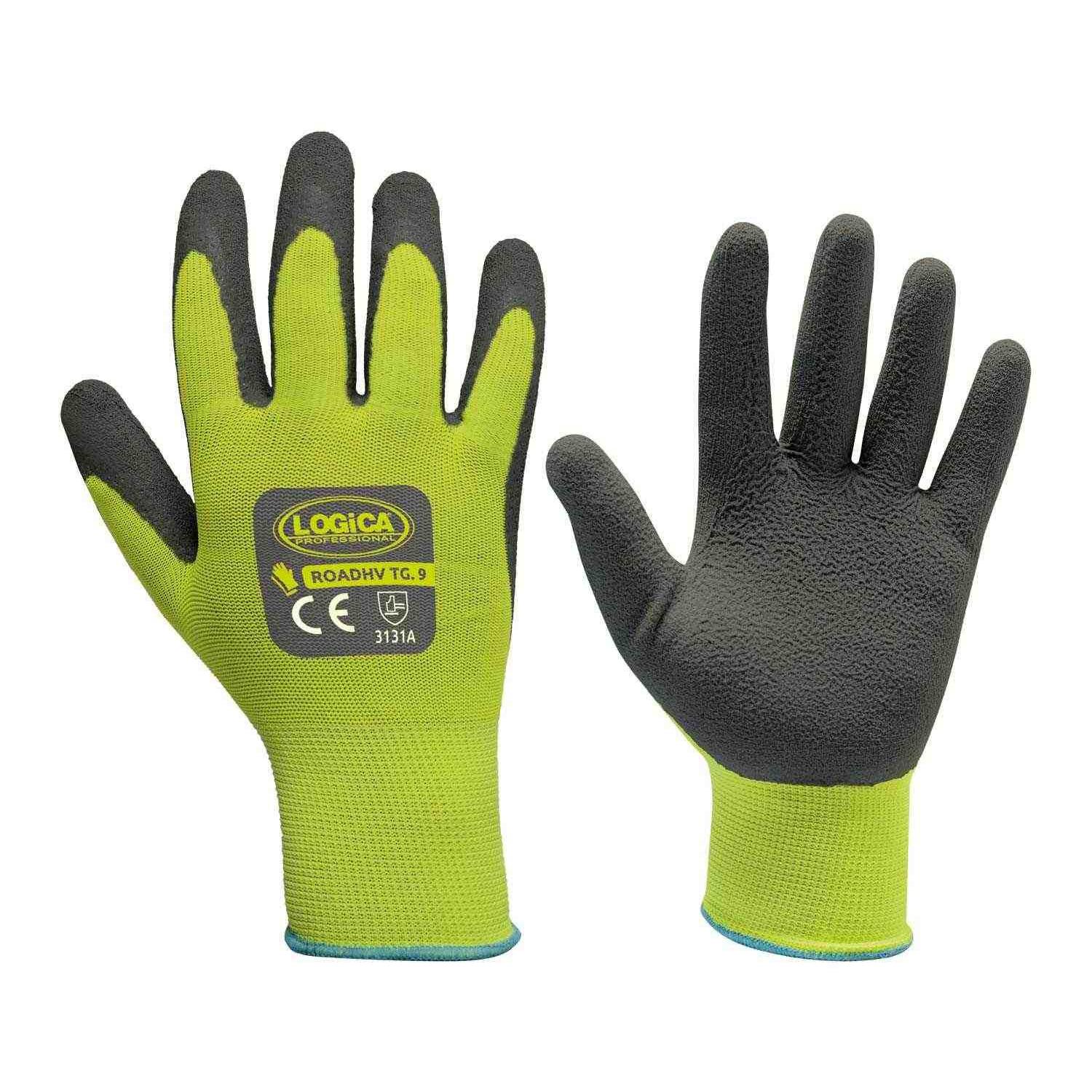12 Paia - Guanti da lavoro Spalmati in Lattice Alta Visibilit� Logica ROADHV/2