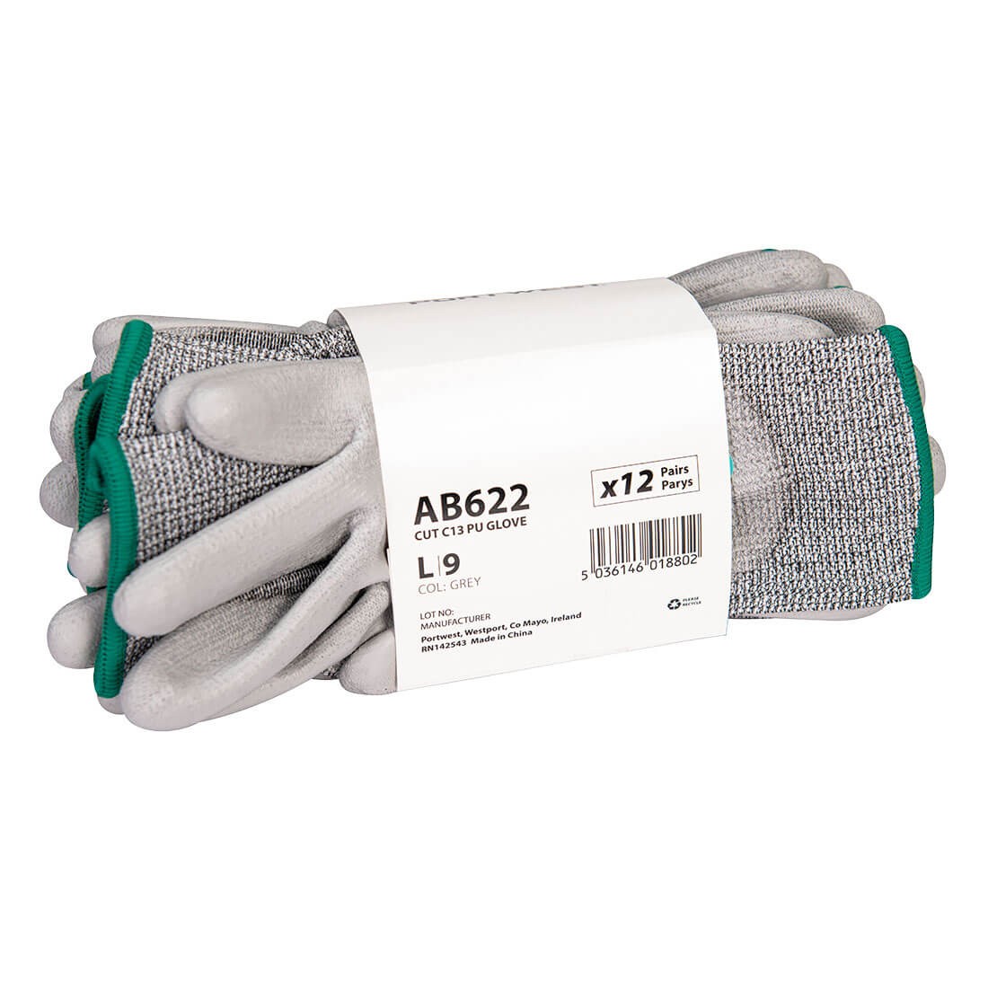12 Pezzi - Guanti da Lavoro Antitaglio Anticalore Stretch Portwest AB622