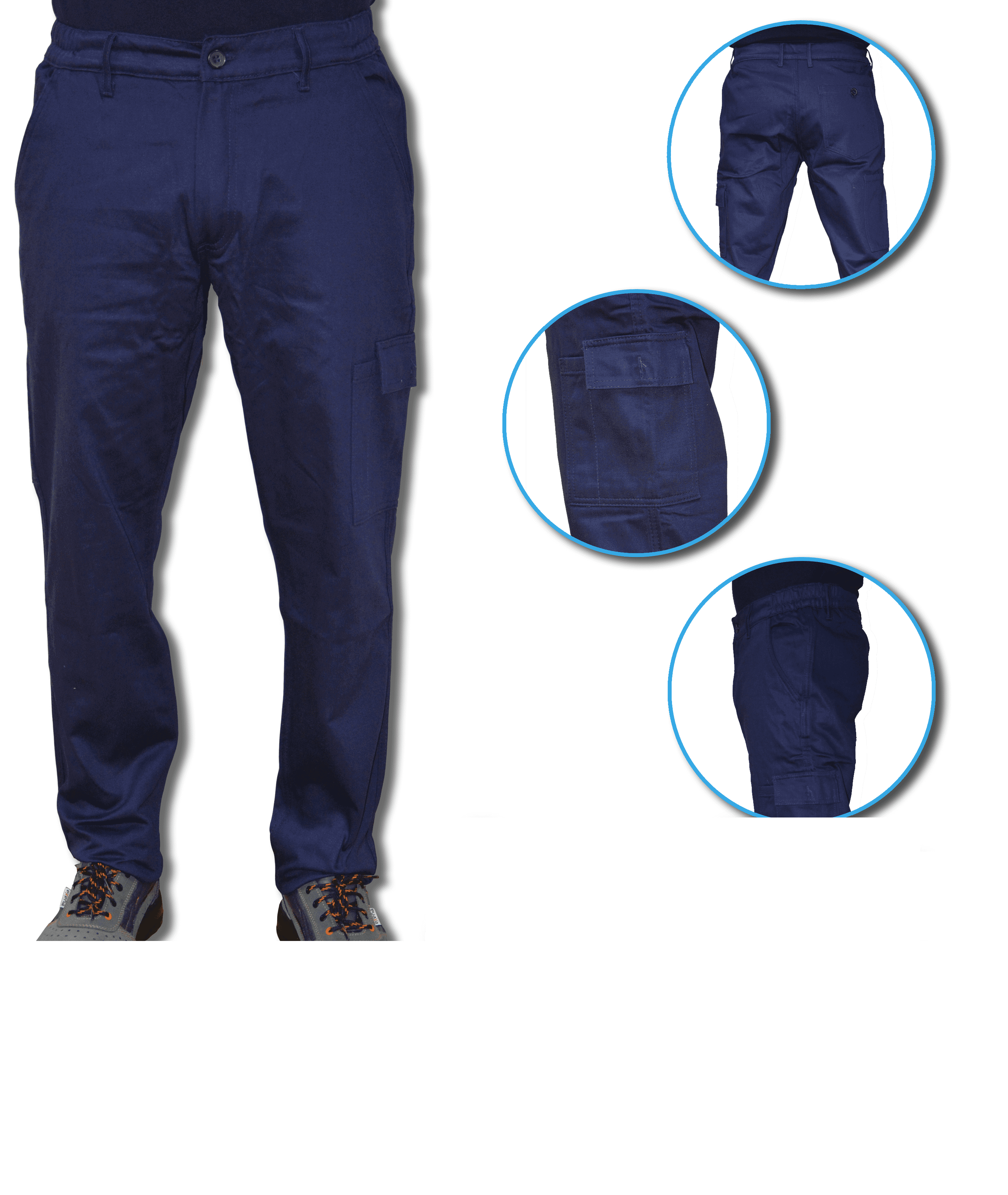Pantalone Economico Blu Multitasche Cotone 100% Massaua