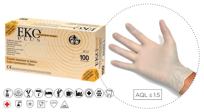 Guanti in lattice Bianco senza talco polvere EKO PLus di Qualit� Ultra TOP - 100 Pezzi