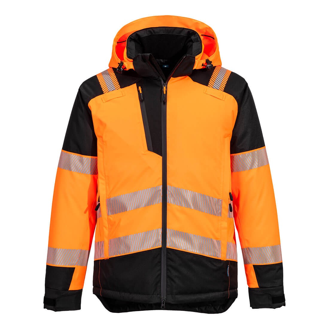Giubbotto da Lavoro Alta Visibilit� Multitasche Impermeabile Stretch Zip intera con Cappuccio Portwest T160