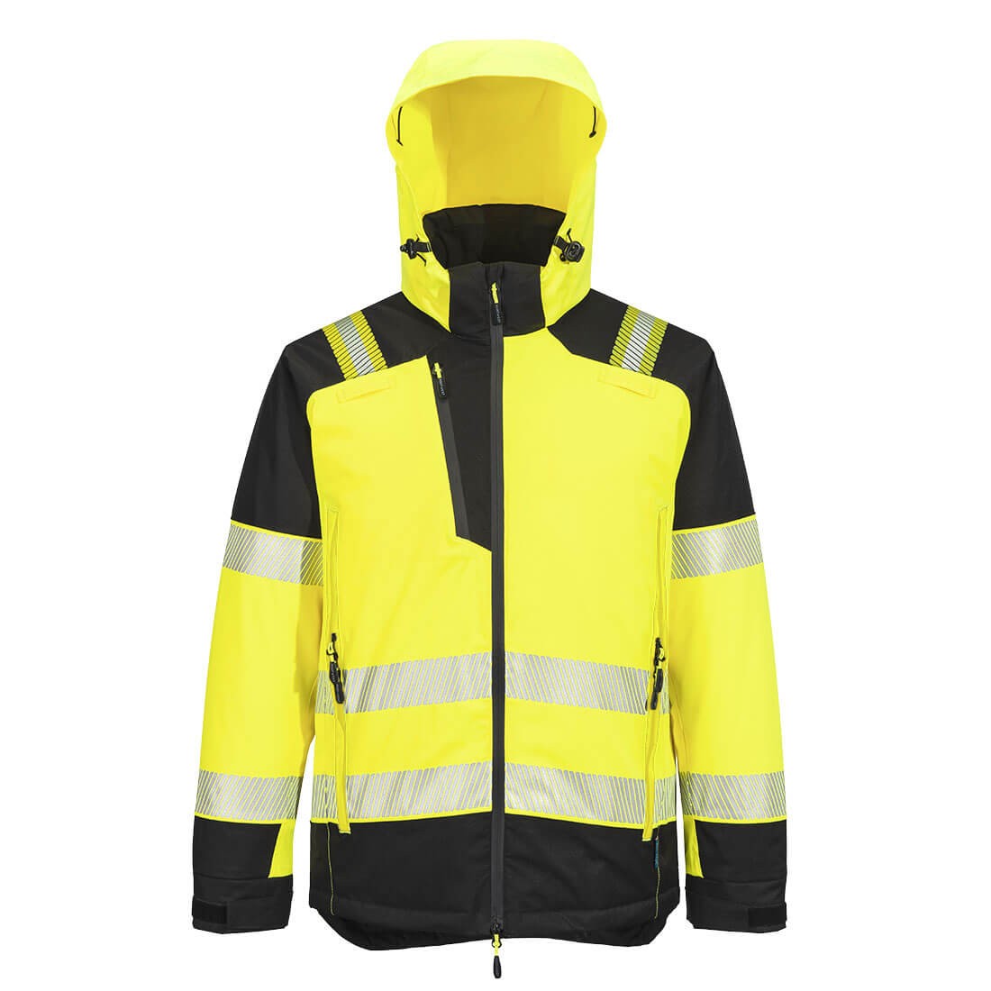 Giubbotto da Lavoro Alta Visibilit� Multitasche Impermeabile Stretch Zip intera con Cappuccio Portwest T160