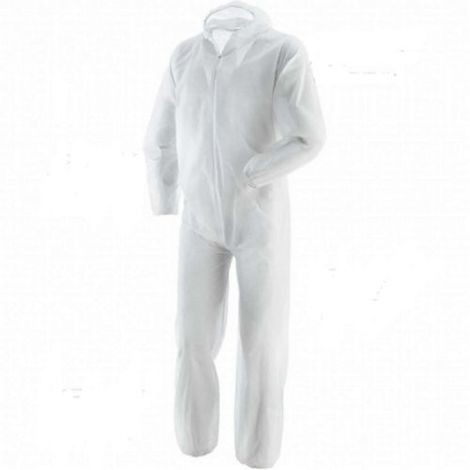 Tuta intera Monouso CAT.1 tipo con cappuccio blu e bianco in polipropilene