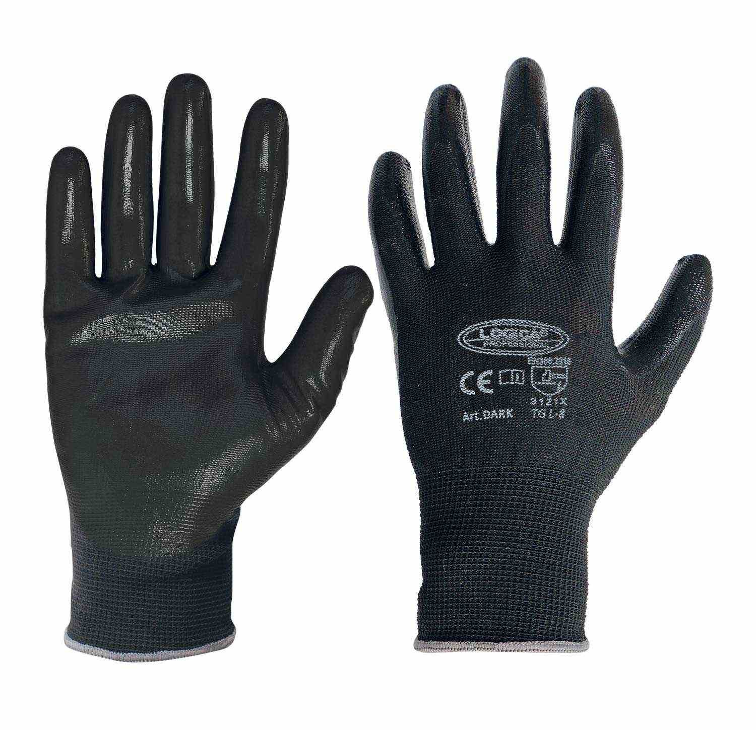 12 Paia - Guanti da lavoro Spalmati in Nitrile Logica DARK