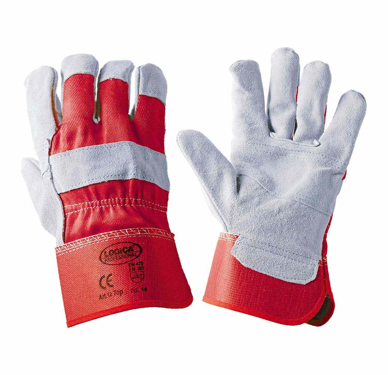 10 Paia - Guanti da Lavoro in Pelle Crosta Logica 12TOP