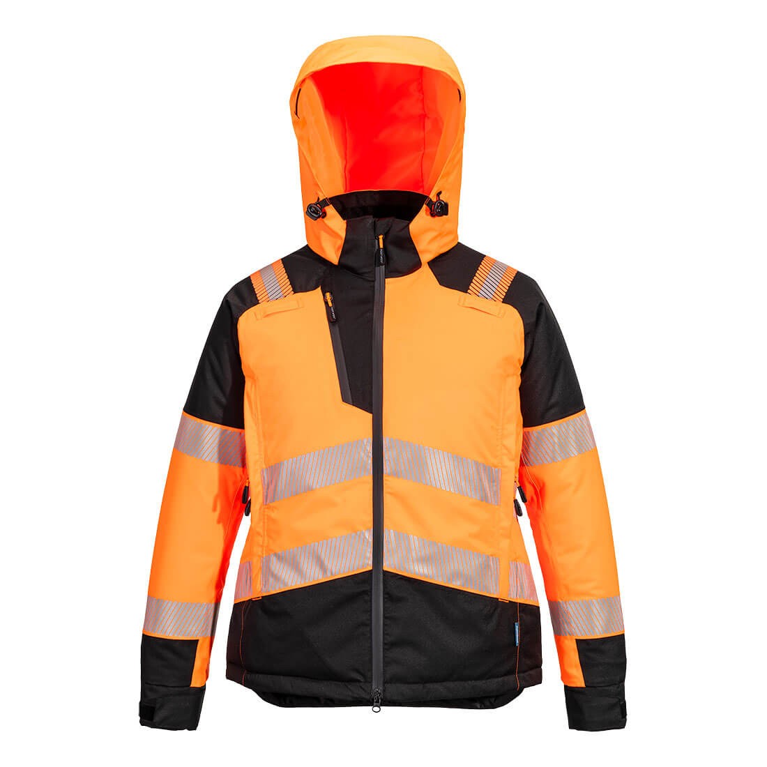 Giubbotto da Lavoro Alta Visibilit� Multitasche Impermeabile Stretch Zip intera con Cappuccio da Donna Portwest T162