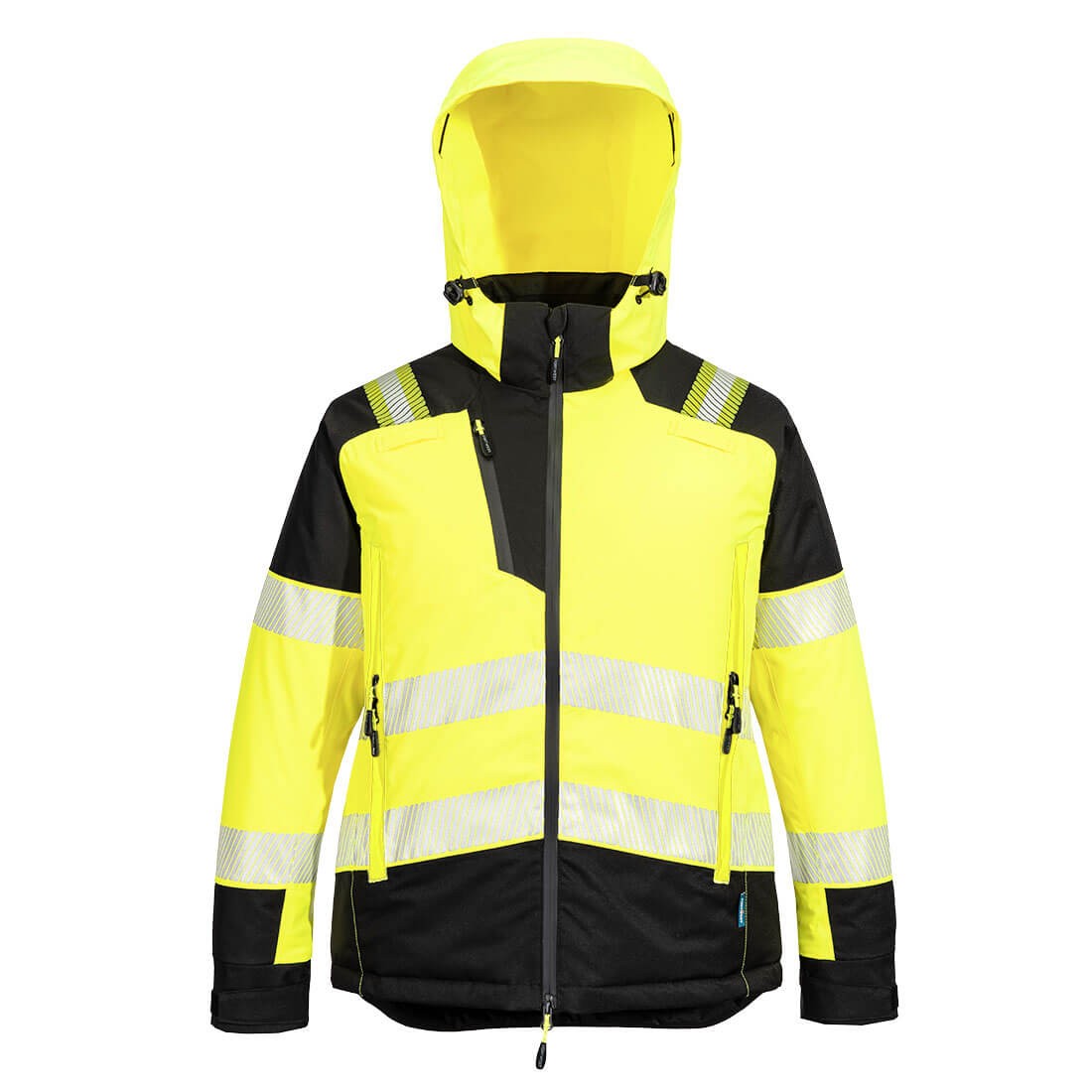 Giubbotto da Lavoro Alta Visibilit� Multitasche Impermeabile Stretch Zip intera con Cappuccio da Donna Portwest T162