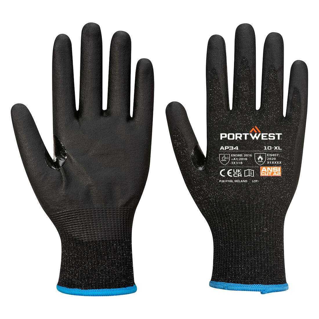 12 Pezzi - Guanti da Lavoro Spalmati Nitrile Antitaglio Antiabrasione Stretch Portwest AP34