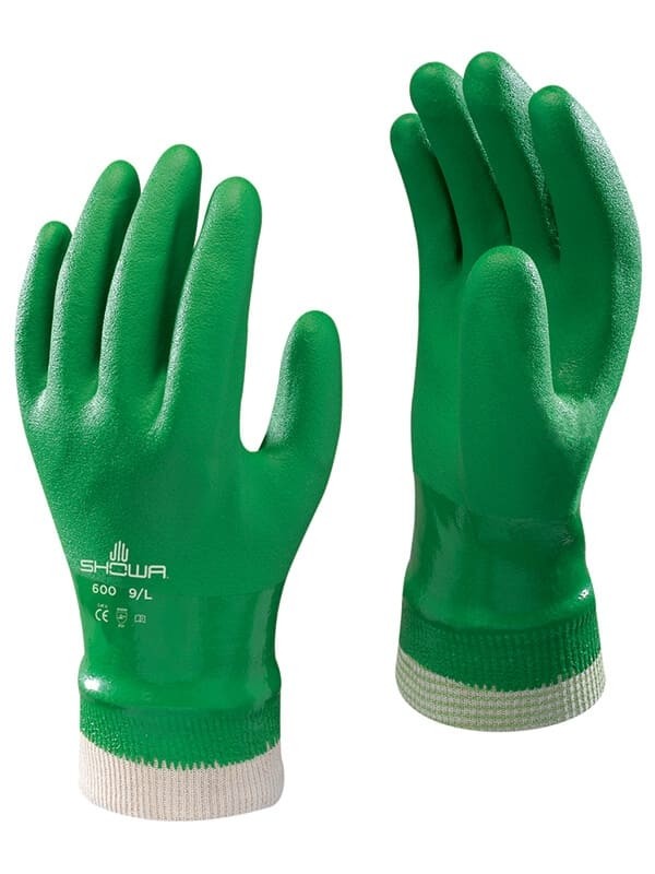 10 paia - Guanti Showa 600 doppio strato di PVC totale IMPERMEABILE