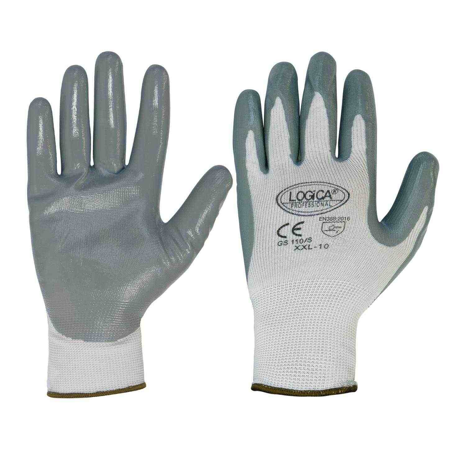 12 Paia - Guanti da lavoro Spalmati in Nitrile Logica GS110/S