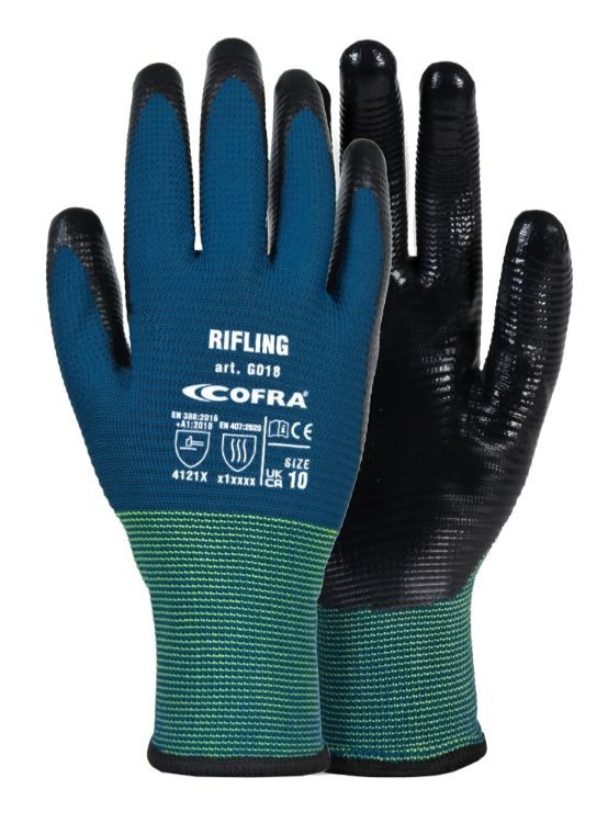 12 Paia - Guanti da Lavoro Cofra Riflin in Nitrile G018-DD00