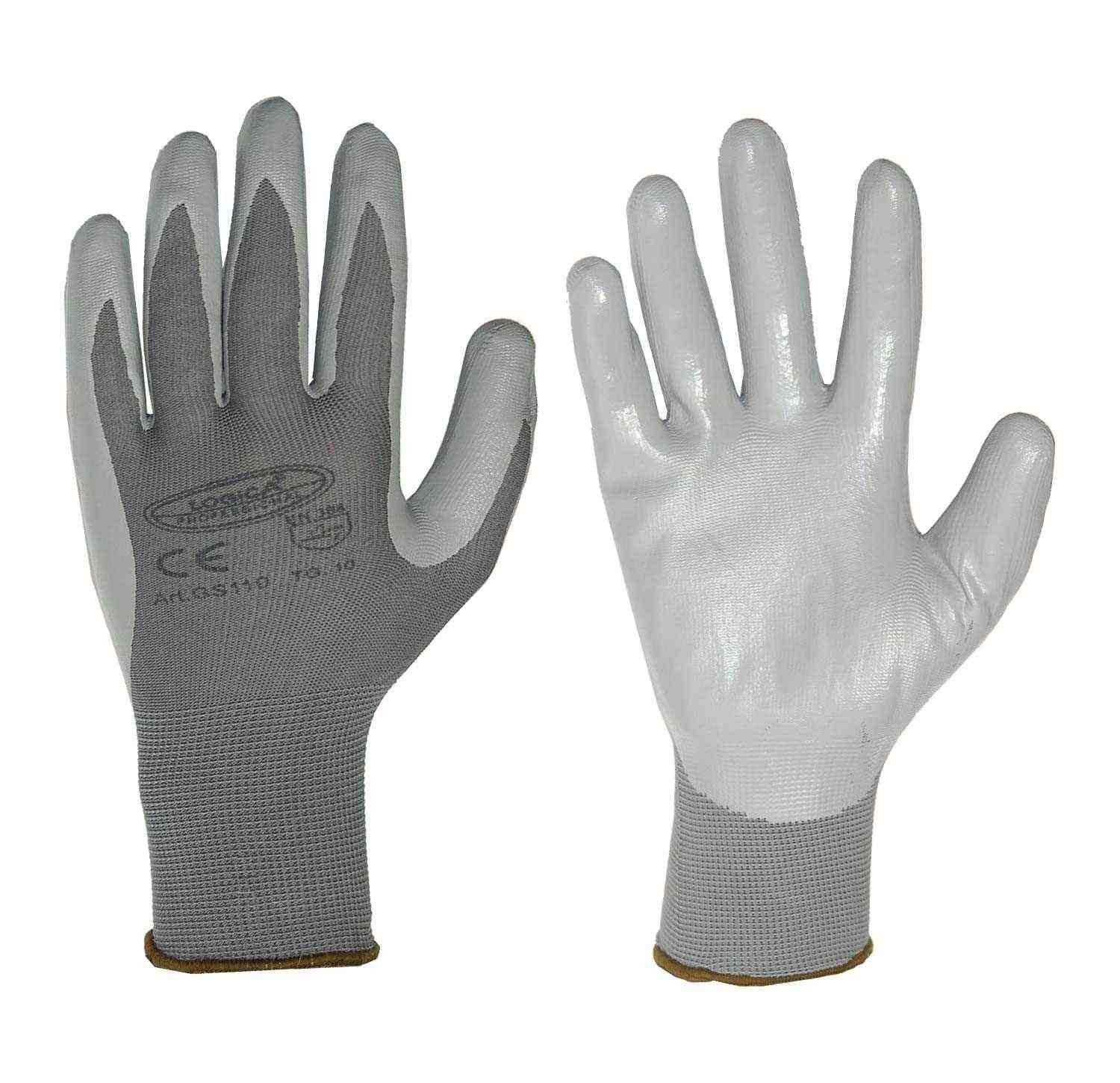 12 Paia - Guanti da lavoro Spalmati in Nitrile Logica GS110