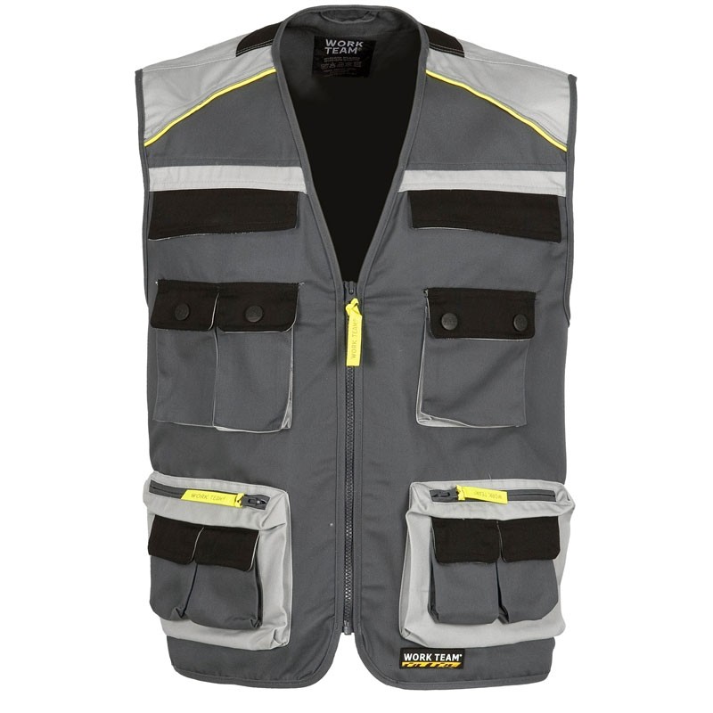 Gilet safari estivo multitasche con dettagli riflettenti - Workteam
