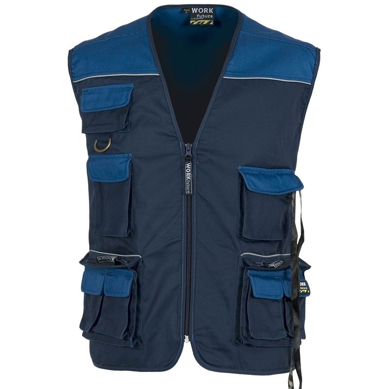 Gilet da lavoro estivo multitasche con collo a V e dettagli riflettenti - Workteam