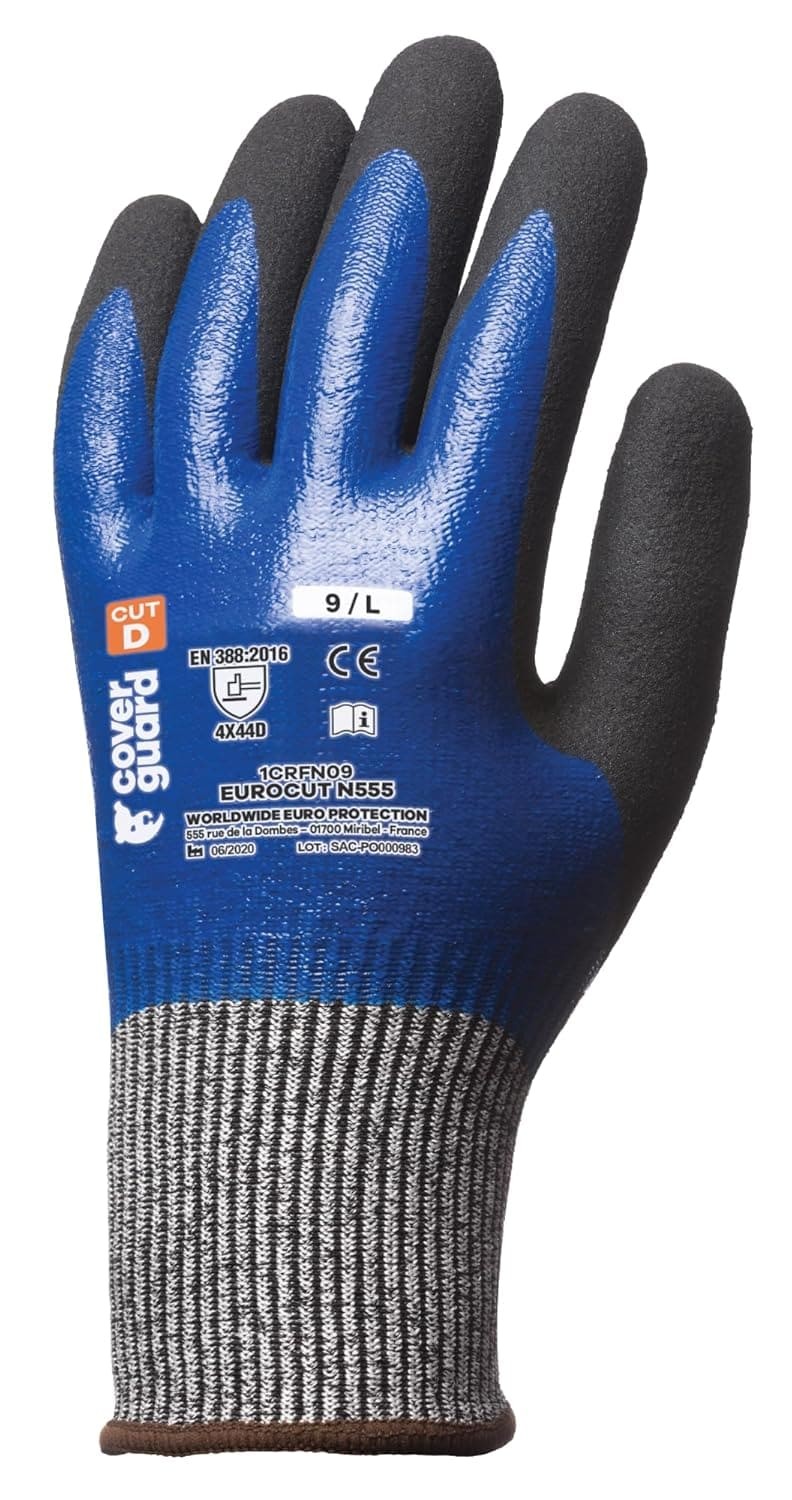 5 Paia - Guanti Da Lavoro Coverguard In Nitrile Eurocut 1CRFN Rischi Meccanici