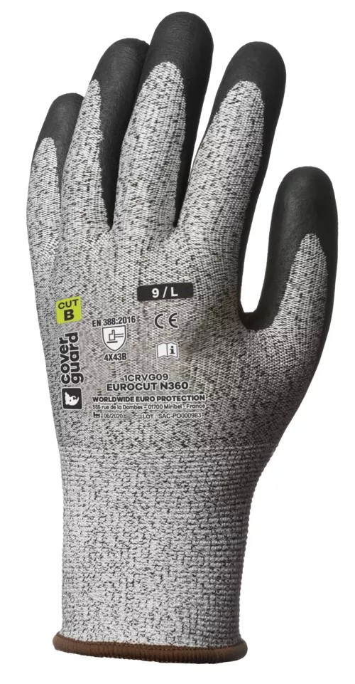 5 Paia - Guanti Da Lavoro Coverguard In Nitrile Eurocut 1CRVG Rischi Meccanici