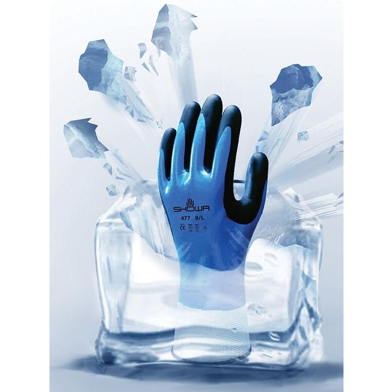 5 paia - Guanti Showa 477 schiuma di Nitrile su fodera isolante TERMICO Impermeabile