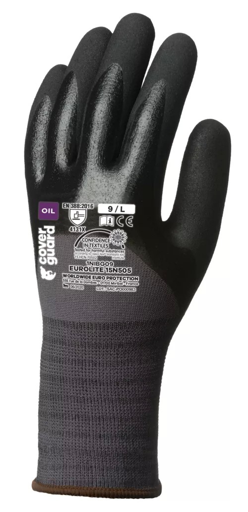 10 Paia - Guanti Da Lavoro Coverguard In Nitrile Eurolite 1NIBG Rischi Meccanici