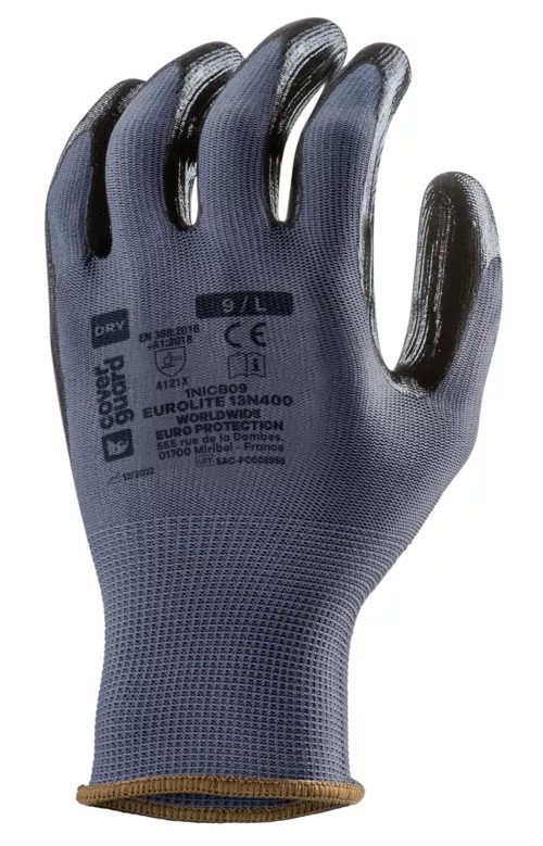 10 Paia - Guanti Da Lavoro Coverguard In Nitrile Eurolite 1NICB Rischi Meccanici