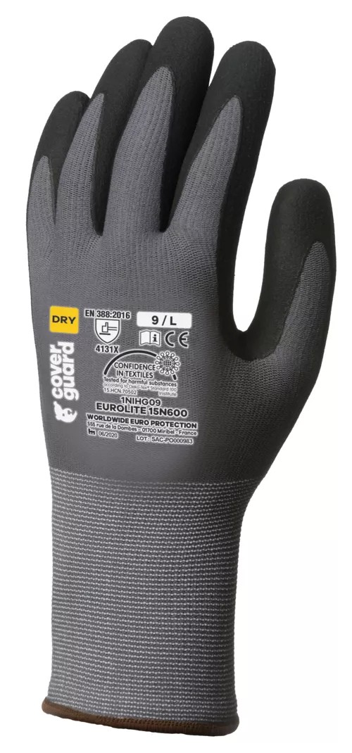 10 Paia - Guanti Da Lavoro Coverguard In Nitrile Eurolite 1NIHG Rischi Meccanici