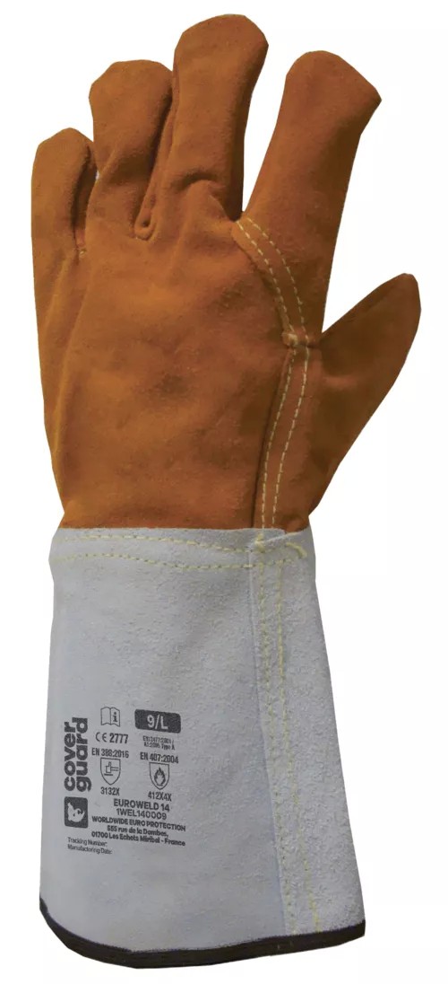 10 Paia - Guanti Da Lavoro Coverguard In Pelle Euroweld 1WEL25 Saldatore