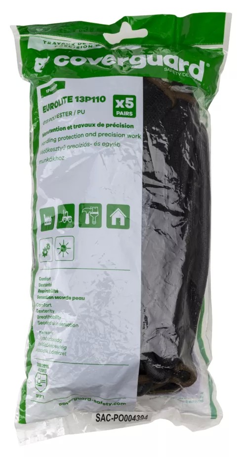Set Da 5 Guanti Da Lavoro Coverguard In Poliuretano Eurolite 1PUBB5P Rischi Meccanici
