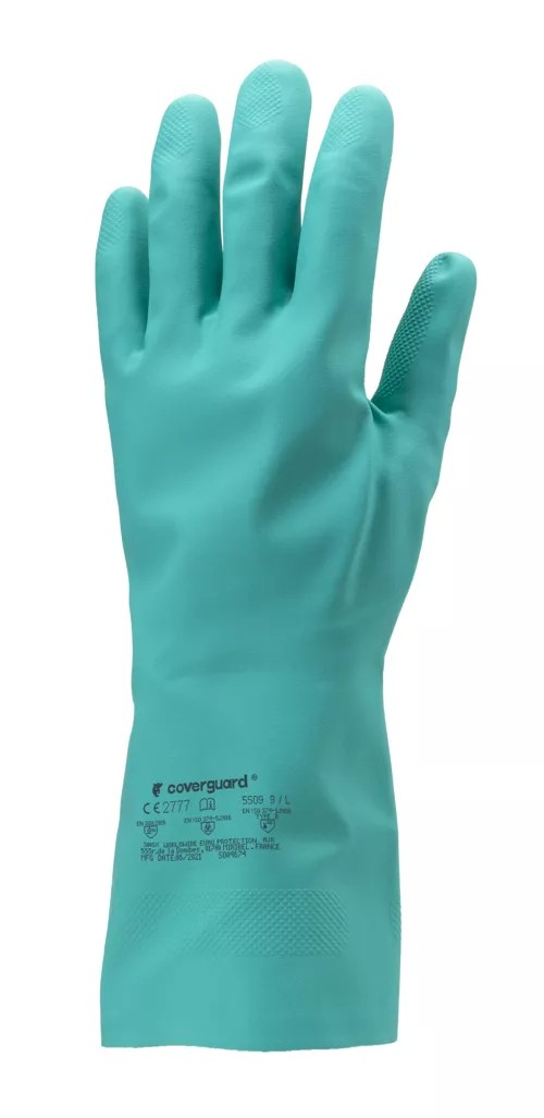 10 Paia - Guanti Da Lavoro Coverguard In Nitrile Eurochem MO5510 Rischio Chimico