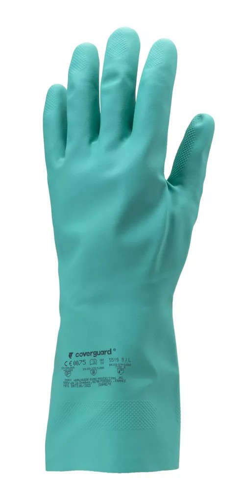 10 Paia - Guanti Da Lavoro Coverguard In Nitrile Eurochem MO5520 Rischio Chimico