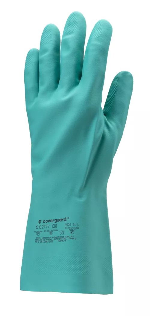 10 Paia - Guanti Da Lavoro Coverguard In Nitrile Eurochem MO5530 Rischio Chimico