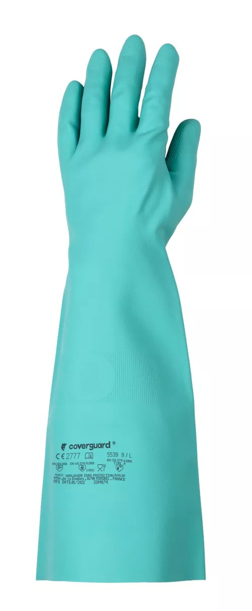 6 Paia - Guanti Da Lavoro Coverguard In Nitrile Eurochem MO5540 Rischio Chimico
