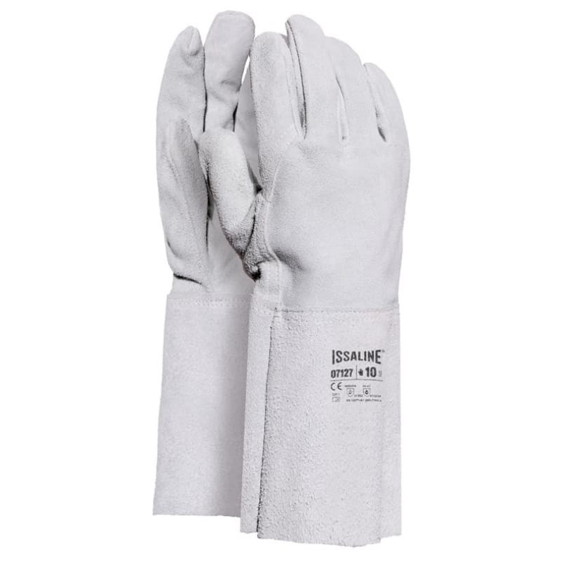 12 Paia - Guanti da lavoro Rinforzato in Pelle Crosta di Bovino Manichetta cm 15 - Issa Line 07122