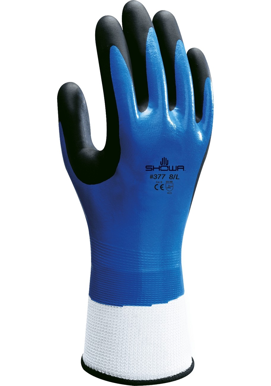 10 Paia - Guanti Showa 377 con doppio rivestimento in Nitrile - Impermeabile sh377
