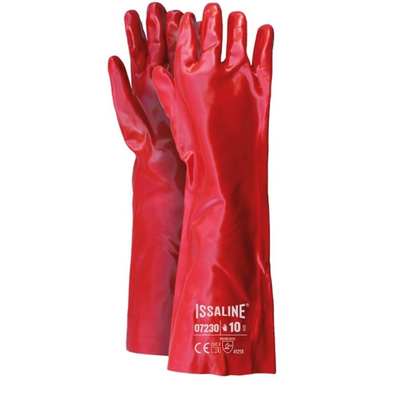 12 Paia - Guanti da lavoro Spalmato PVC Cotone 35 cm - Issa Line 07230