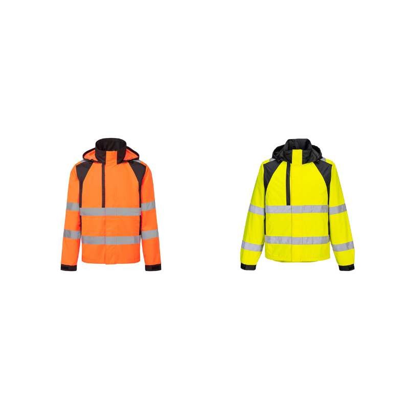 Giacca da Lavoro Alta Visibilit� Impermeabile Multitasche Antivento con Cappuccio Portwest CD860