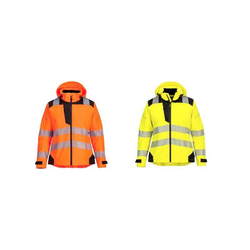 Giacca da Lavoro Alta Visibilit� Multitasche Impermeabile con Cappuccio Portwest PW389