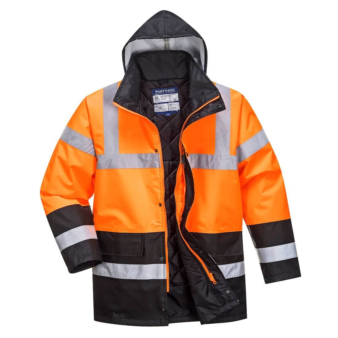 Giacca da Lavoro Alta Visibilit� Impermeabile Multitasche Bicolore con Cappuccio Traffic Portwest S467