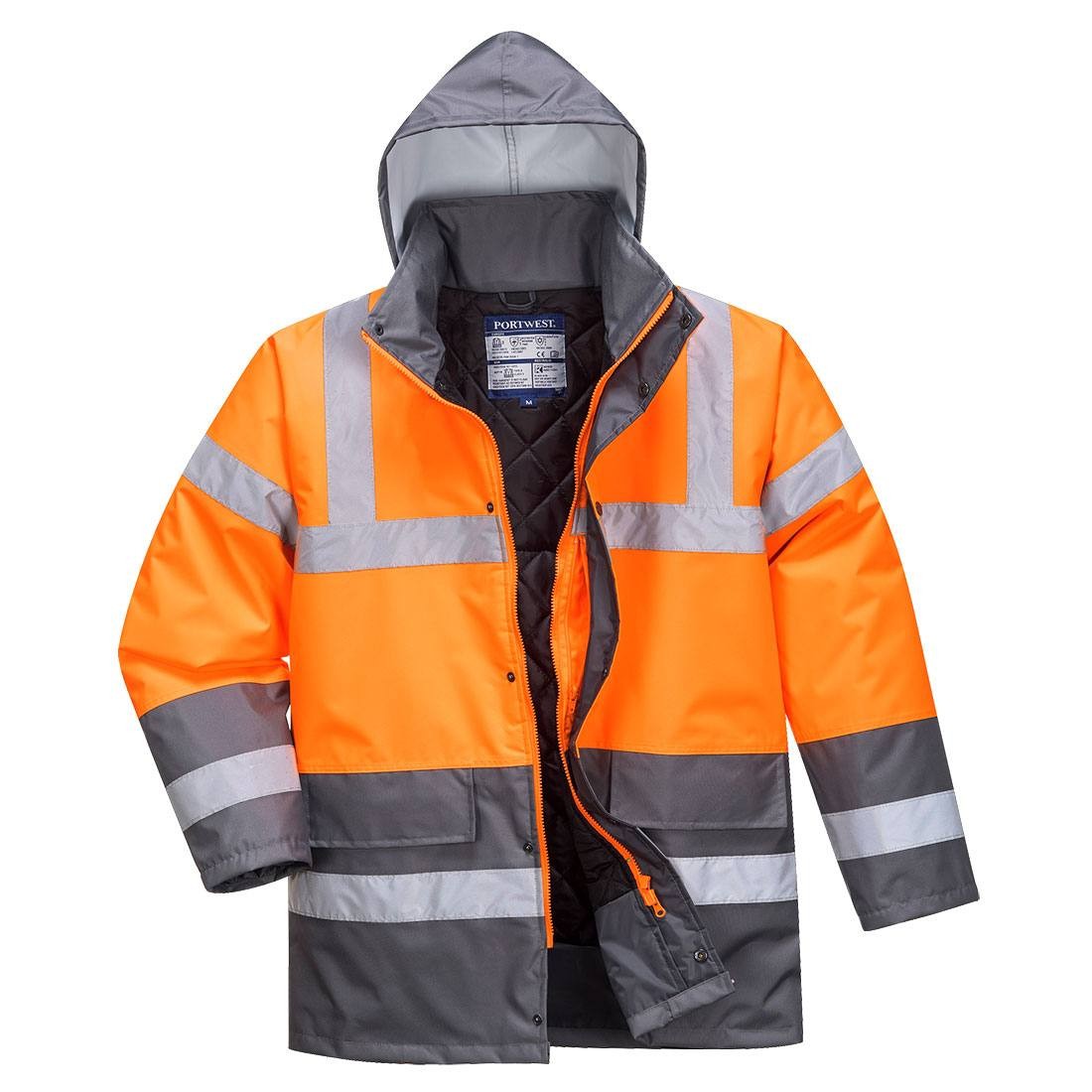 Giacca da Lavoro Alta Visibilit� Impermeabile Multitasche Bicolore con Cappuccio Traffic Portwest S467