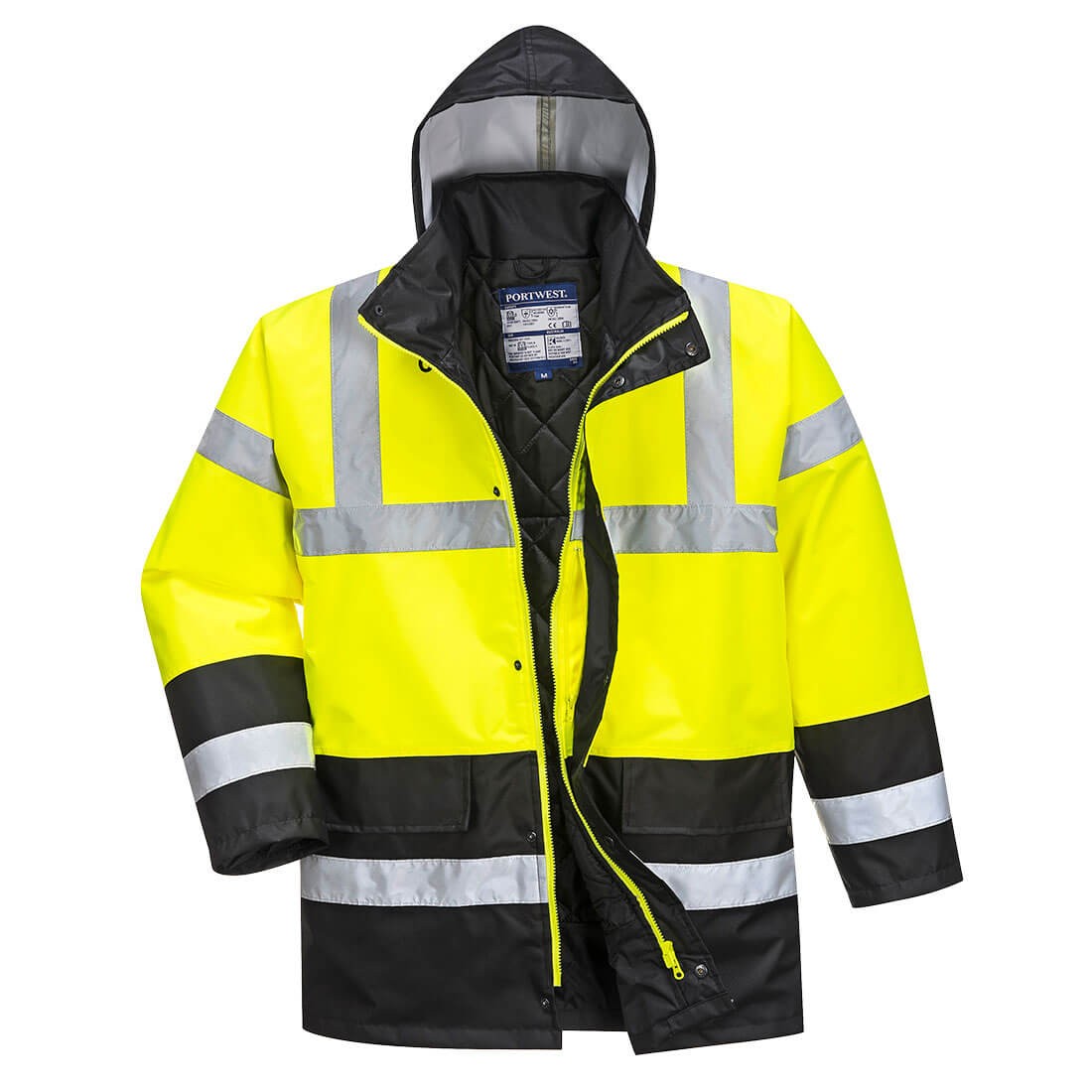 Giacca da Lavoro Alta Visibilit� Impermeabile Multitasche Bicolore con Cappuccio Traffic Portwest S466