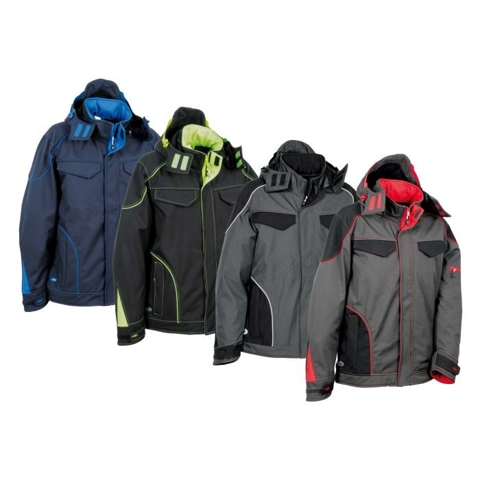 Fuori tutto - Giacca con Cappuccio da Lavoro Softshell Multitasche Cofra Tecka V415-0-02 colore antracite nero rosso taglia 48