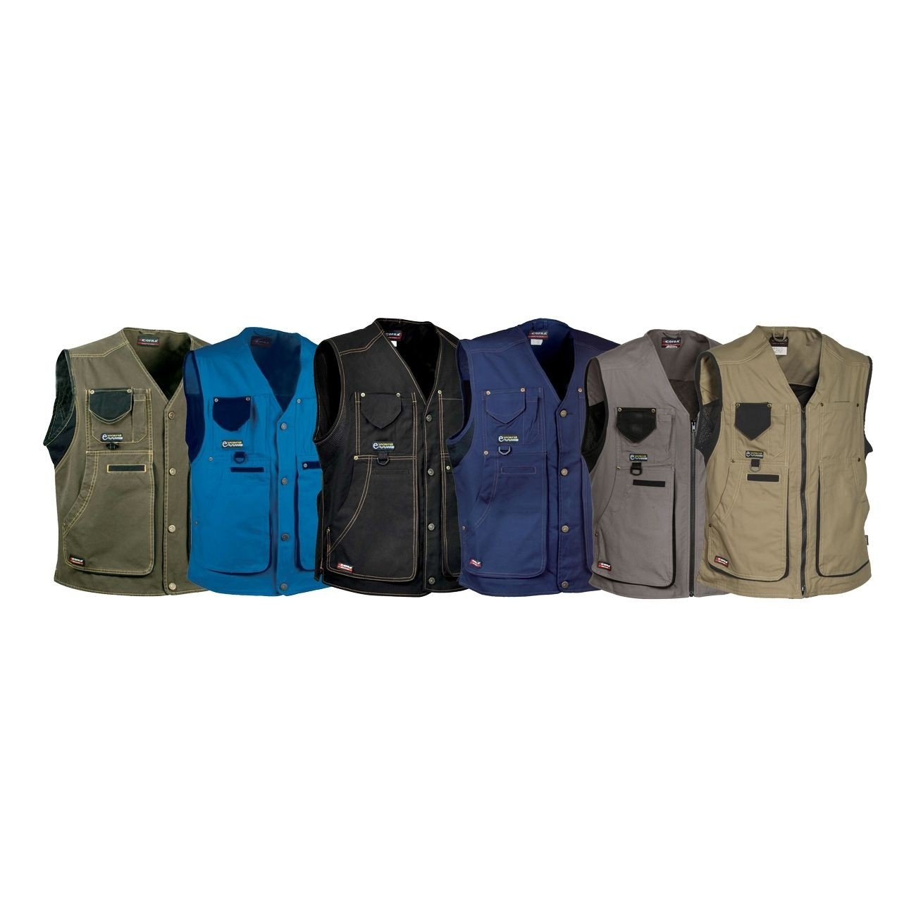 Fuori tutto - Gilet da Lavoro Multitasche Cofra Zurich 100% Cotone Canvas V055-0-00 taglia 54 colore azzurro nero