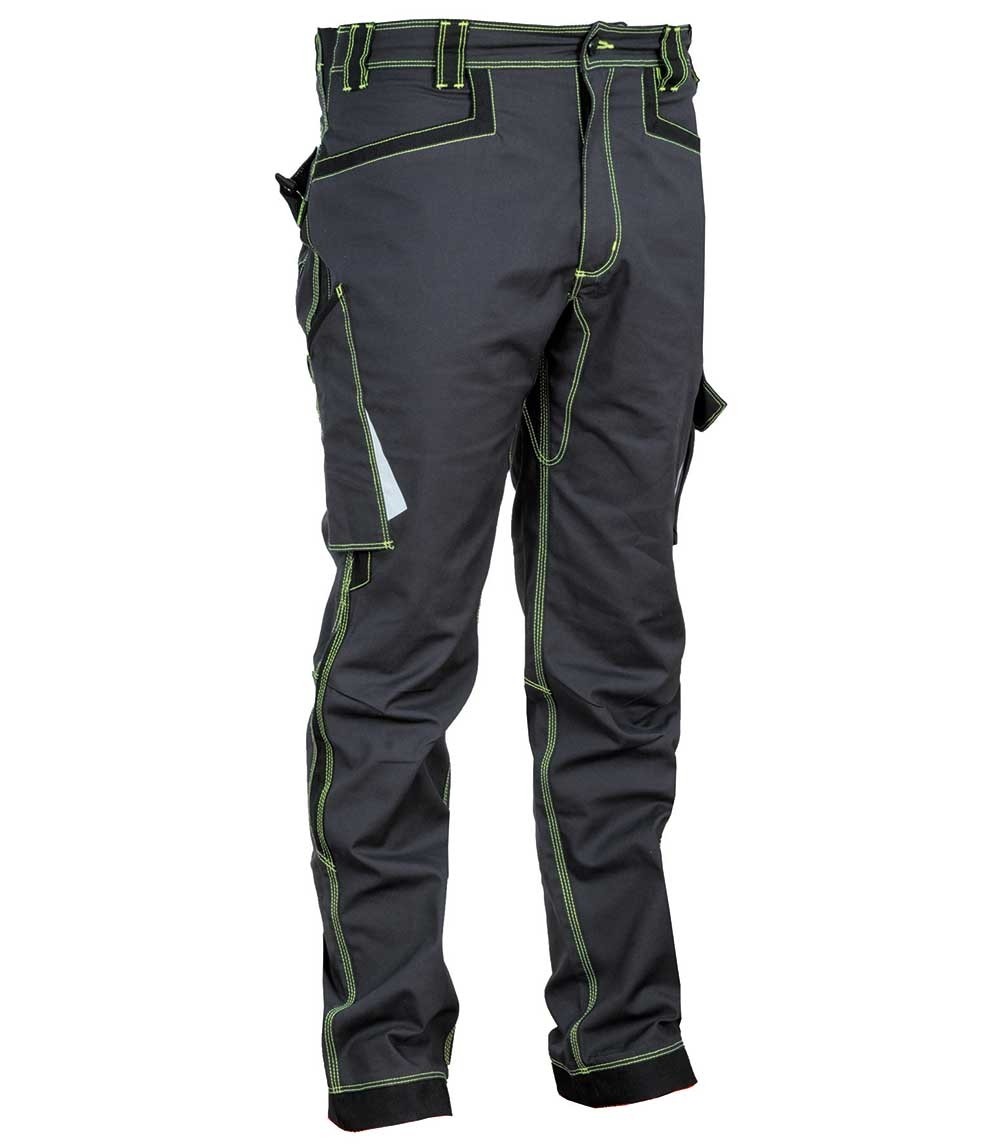 Fuori tutto - Pantaloni da Lavoro Stretch Elasticizzati Multitasche Cofra Montijo V482-0-04 Colore Antracite Nero Lime Taglia 52
