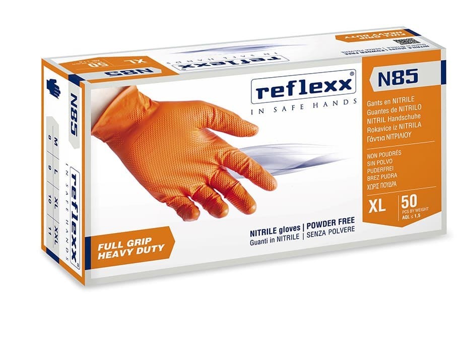 Guanti in nitrile Reflexx N85 arancioni per meccanico
